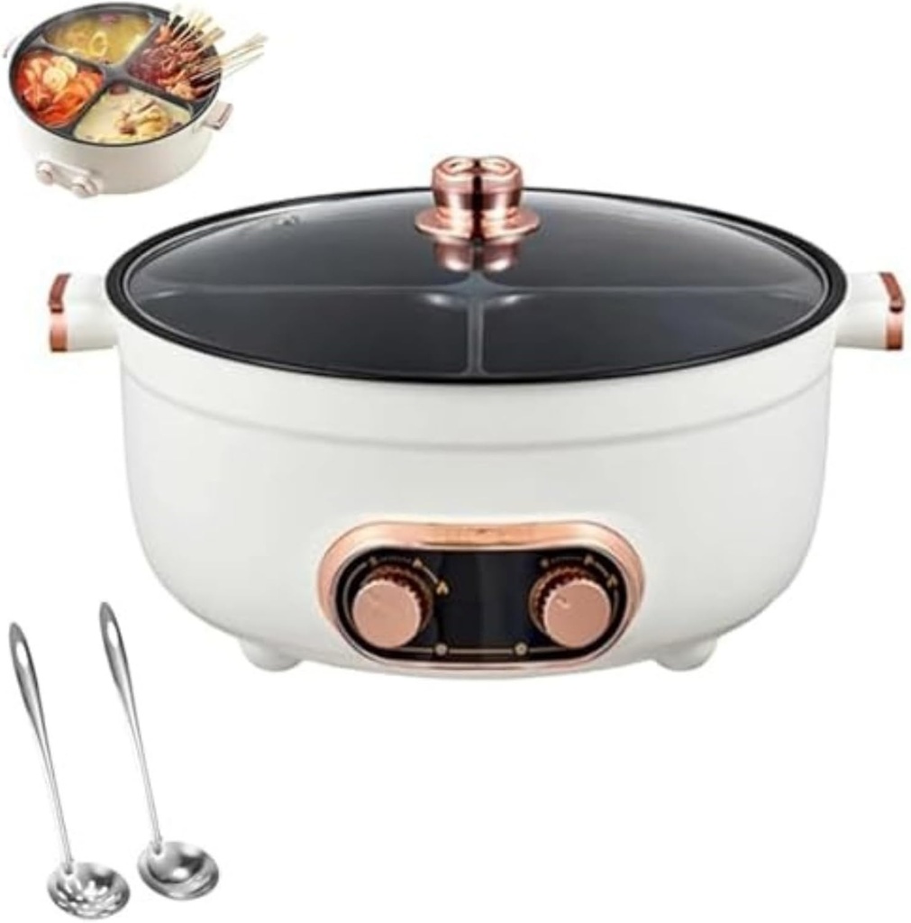 Four Grid Multifunctional Stew Pot,Large Capacity 4 Grid Electric Hot Pot, Independent Temperature Control on Both Sides for Home Party (4 Grid 6L)