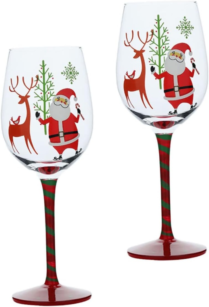 2pcs Santa Elk Christmas Goblets Festive Wine Glasses for Holiday Celebrations Stemware for Wine and Beverages Party Favors for Christmas Events