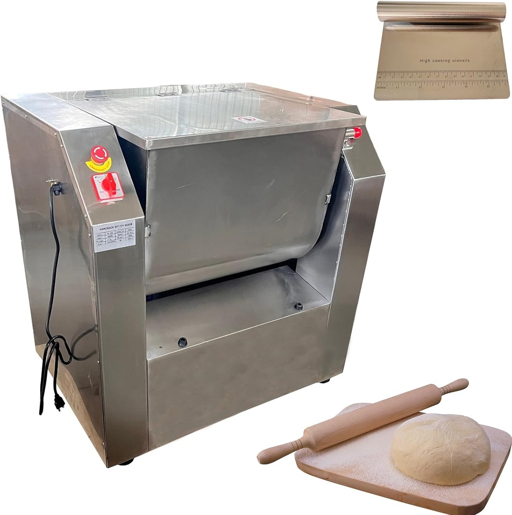 Commercial Dough Mixer 50KG/110LB, 3000W Heavy Duty Electric Flour Kneading Machine with Safety Stop-on-Open Lid & 90° Tilt Bucket, 110V for Restaurant Bakery