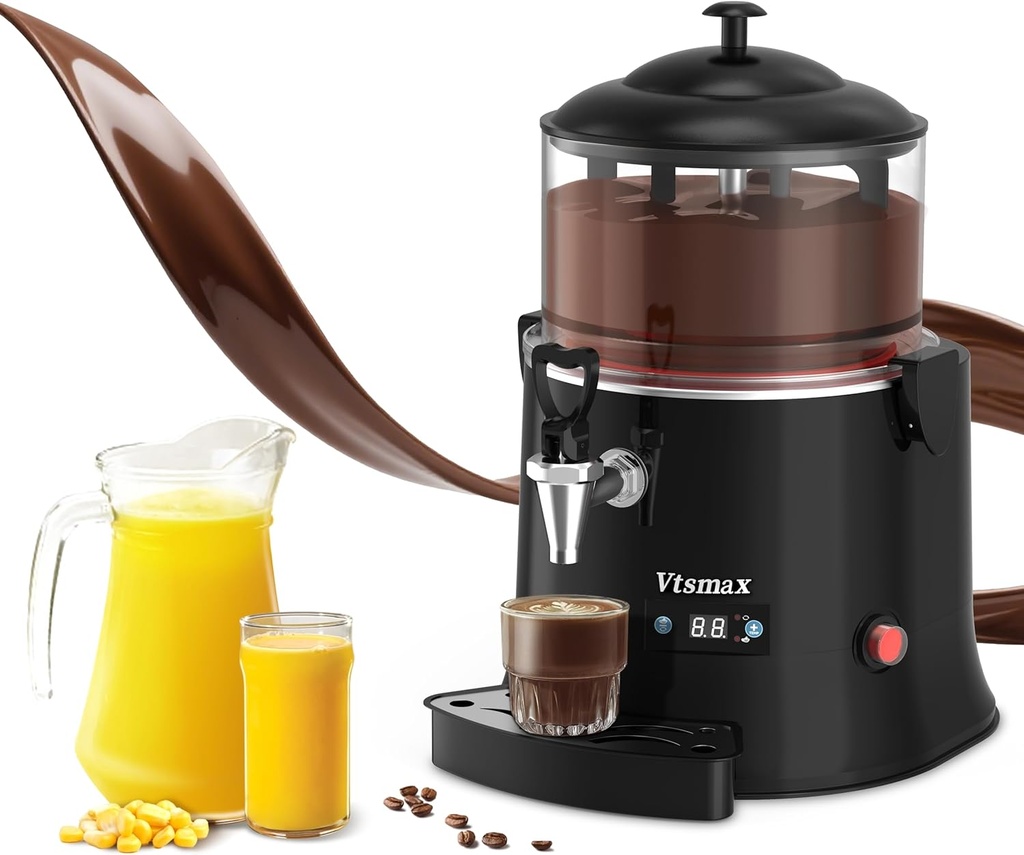 5L/1.3Gal Commercial Hot Chocolate Machine 86-194℉ Intelligent Temperature Control, Hot Beverage Dispenser Maker for Chocolate Drink, Cocoa, Milk, Coffee, Juice (Black)