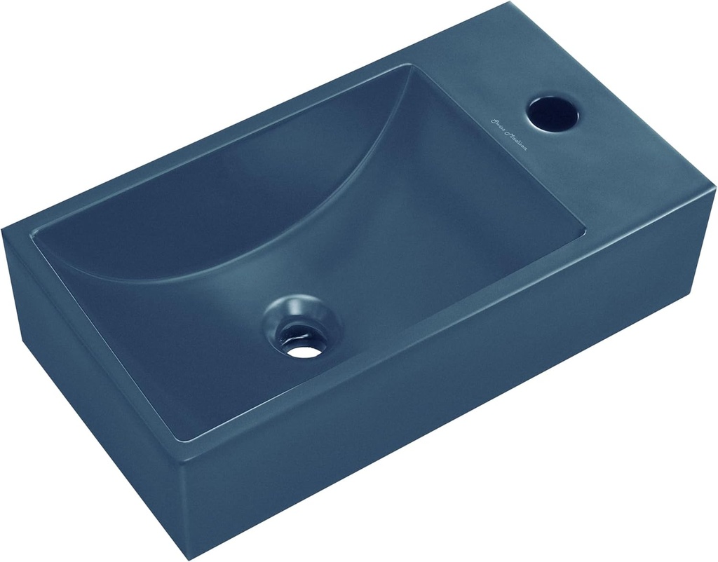 Swiss Madison Lisse 16" Concrete Rectangle Wall-Mounted Sink with Right Side Faucet Mount in Matte Royal Blue