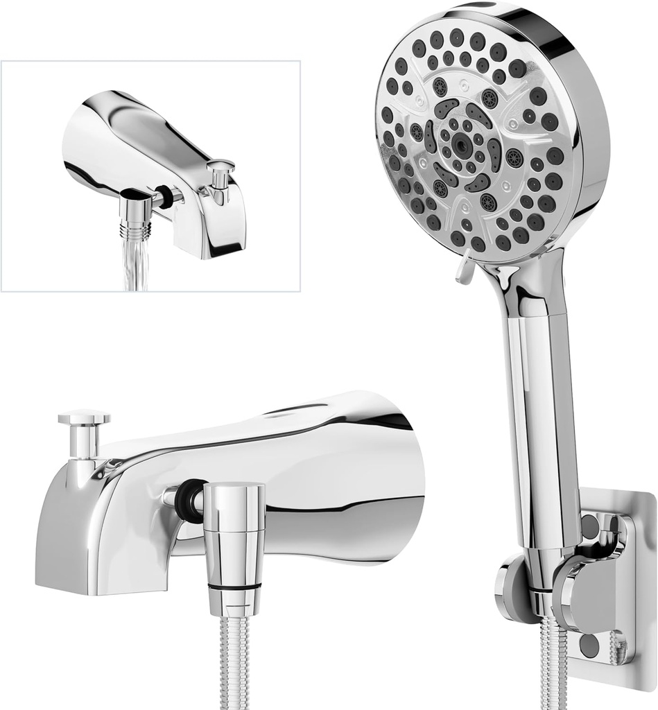 All Metal Tub Faucet with Sprayer, 10 Settings Hand held Shower, Bathtub Faucet with Sprayer Chrome