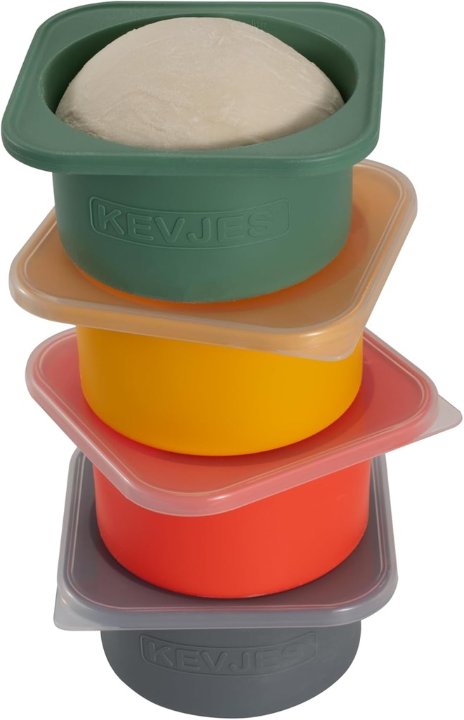 PLUS 1000ml Pizza Dough Proofing Containers for DIY family Artisan Pizza, Food Grade Silicone Stackable Boxes with Lids, Freezer, Fridge, Dishwasher Safe,4sets (Green+Space Gray+Yellow+Red)