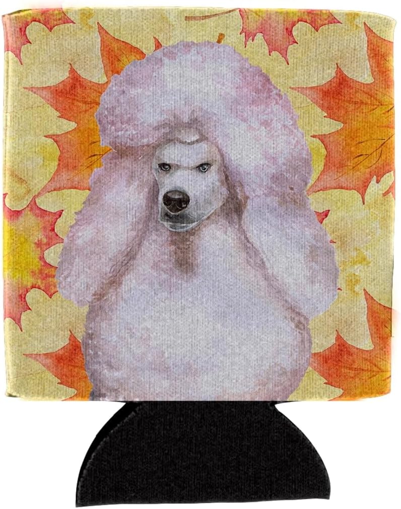 Caroline's Treasures BB9978CC White Standard Poodle Fall Can or Bottle Hugger, Yellow Cooler Washable Drink Sleeve Collapsible Beverage Insulated Holder, Can Hugger, Multicolor
