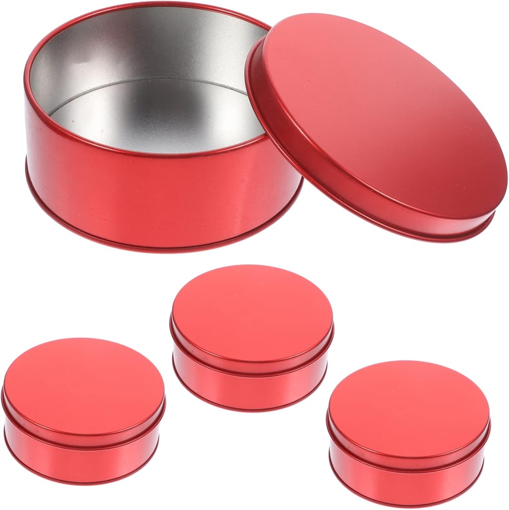 4pcs Round Cookie Tins Lids Red Tinplate Candy Boxes for Cookies Sweets and Treats for Gifting and Organizing Items