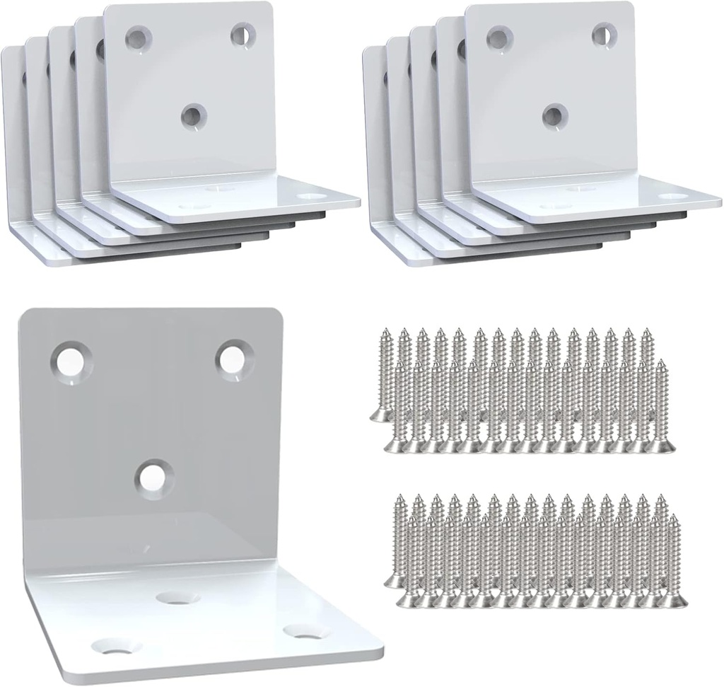 White Stainless Steel Corner Bracket,Joint Right Angle Bracket,L Shape Heavy Duty Metal Corner Brace Hardware Brackets Supporter for Wood Aufuga (10, 2x2x2inch)
