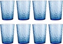 14-ounce Plastic Tumblers, Acrylic Drinking Glasses High-Balls, set of 8 Blue Reusable Plastic Cups, Hammered Style Stackable, BPA-Free, Shatter-Proof, Dishwasher-Safe