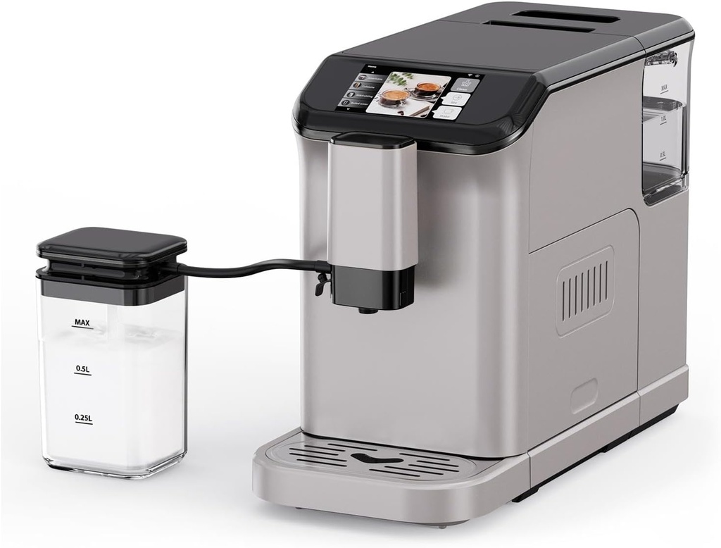 Fully Automatic Espresso Machine with Milk Frother & Built-In Grinder - 20 Bar Barista-Grade Coffee Maker with Intuitive Touch Display & 1.5L Large Water Tank for Latte, Cappuccino, Coffee - Gold