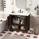 30" Bathroom Vanity with Single Sink, Solid Wood Frame Bathroom Modern Vintage Vanities Cabinet with 2 Soft-Close Doors, Bath Vanity for Adjustable Storage Shelf (Brown)