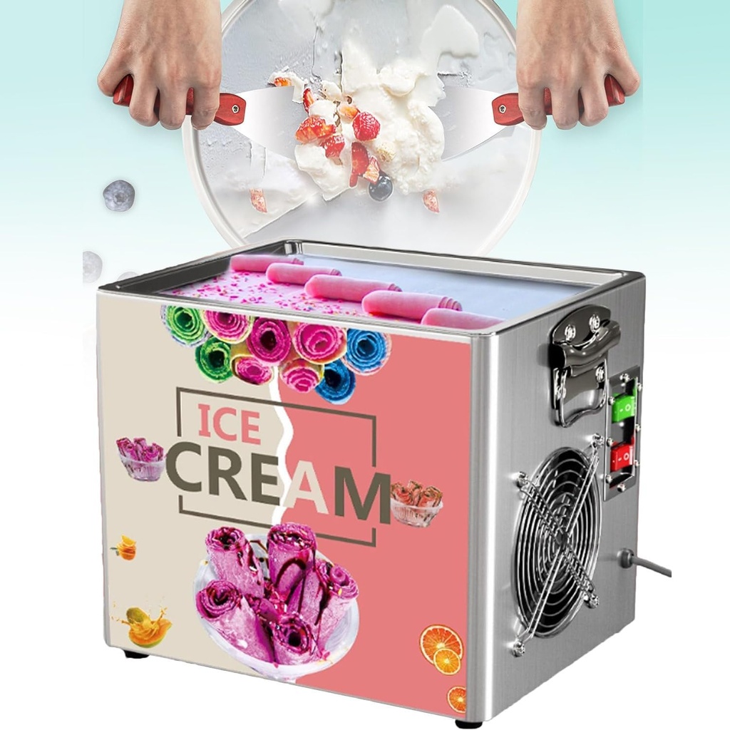 Commercial Square Pan Fried Ice Cream Machine, Fried Yogurt Machine, Rolled Ice Cream Machine,330w Ice Cream Roll Machine, Suitable for Dessert Shops