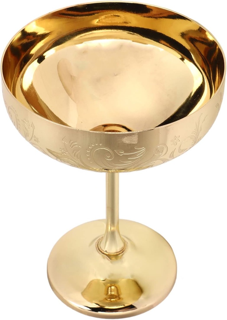 Metal Goblet Champagne Goblet Metal Champagne Glass 304 Stainless Steel Goblet Engraved Bar Party Red Wine Cup Decorative Cups (Flower Ear Cup Gold Plating)