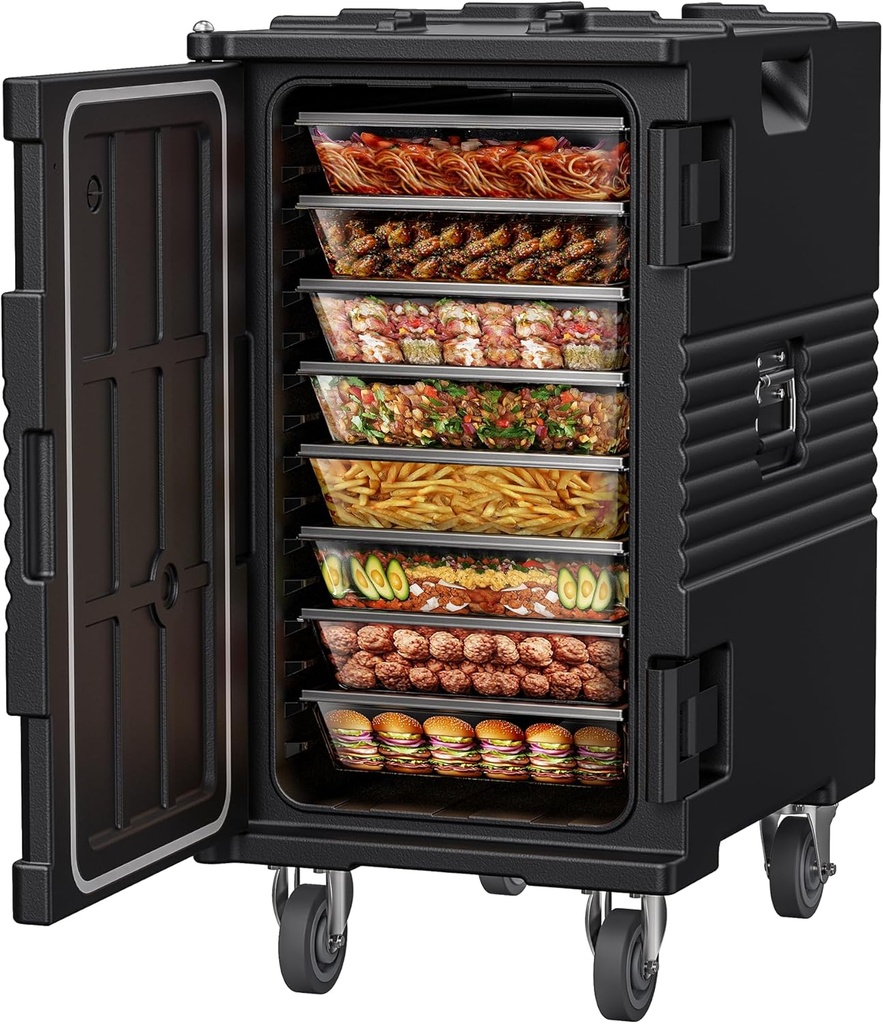 127QT Non-Electrical Catering Food Warmers with Swivel Casters, 304 Stainless Steel Door Shaft & Nylon Latch, Insulated Food Carrier for 8 Full-Size Pans(NOT Included), Food Warmer Hot Boxes