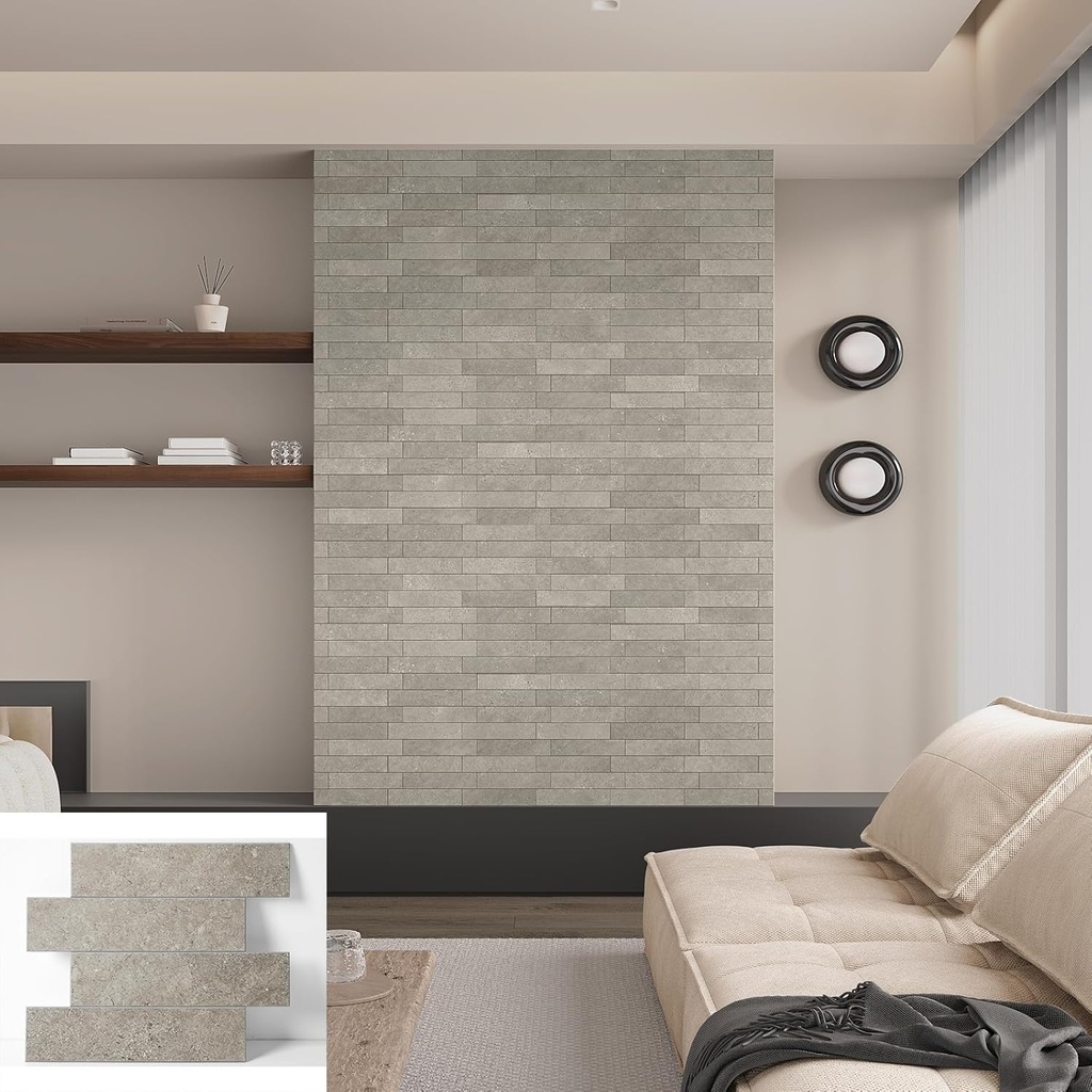 COLAMO Luxury 10 PCS Rock Grey Matte Faux Stone Peel and Stick Wall Tiles,Self Adhesive Brick for Accent Wall Tiles,Stick on Backsplash for Kitchen Living Room,Bedroom,Bathroom,Fireplace