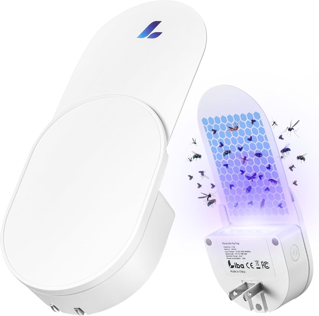 LiBa Fly Trap Indoor for Home, Plug-in Flying Insect Trap for Flies, Fruit Flies, Moths, Gnats, Mosquito Killer Insect Catcher Fly Tapper with 3 Refill Glue Cards for Home Office