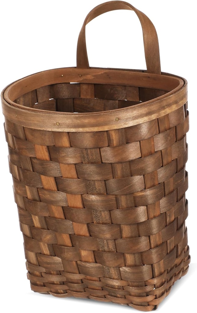 VICASKY Vintage Woven Wall Hanging Basket Carbonized Large Vegetable Storage Organizer for Kitchen Fruits and Flowers Handmade Rustic Decorative Basket for Home Gift Friendly Wall Storage