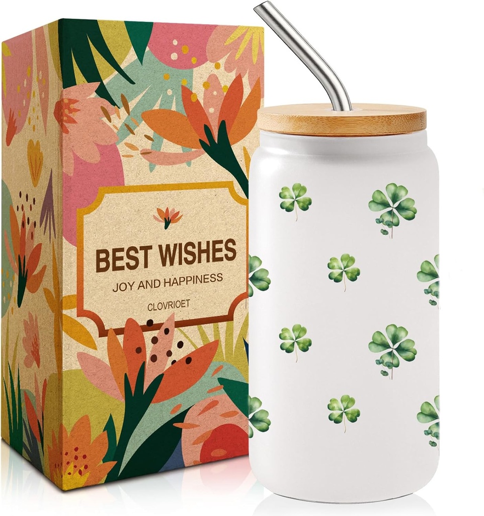 Lucky Clover Coffee Cup - Best Friend Birthday Gifts for Women, Unique Friendship Gifts for Sister, Besties, or Sis - Sentimental 16 Oz Can Glass Mug (Ideal for Her) -34