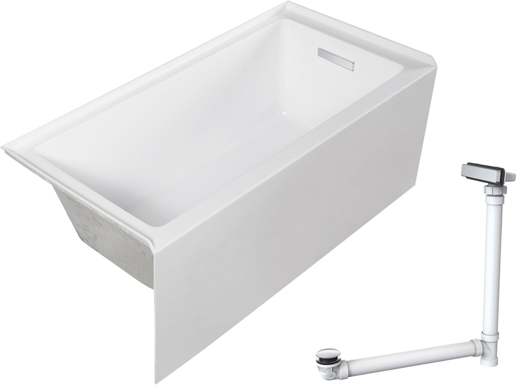 Transolid UATLN603222-R-PC Unity AFR 60-in x 32-in x 22-in Alcove Acrylic Bathtub Kit With Right Hand Drain, White/Polished Chrome