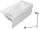 Transolid UATLN603222-R-PC Unity AFR 60-in x 32-in x 22-in Alcove Acrylic Bathtub Kit With Right Hand Drain, White/Polished Chrome