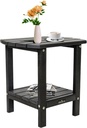 Adirondack Outdoor Side Table, 2-Tier Storage Patio Side Table, HDPE End Tables, Pool Composite Patio Table for Backyard Porch Garden Lawn (Black)