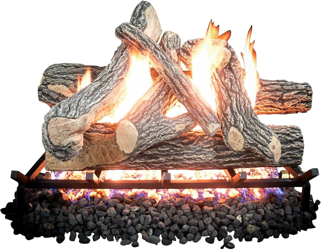 24" Premium Gas Logs - for Vented Fireplaces, Natural Gas or Liquid Propane - Great Oak Design (Logs Only)