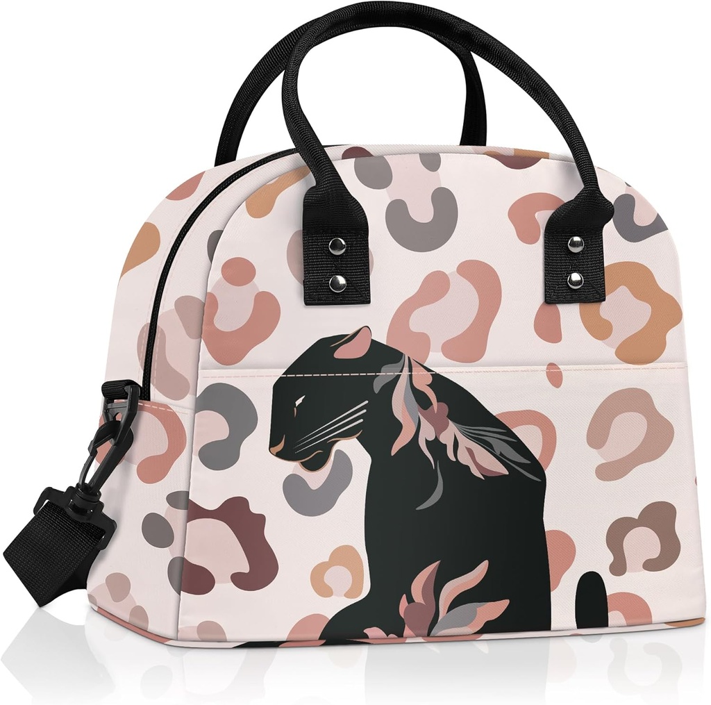 Clastyle Women Lunch Box Bag Flower Large Camping Adult Lunch Tote Insulated Cooler Bag for Office Work Picnic,Brown Leopard