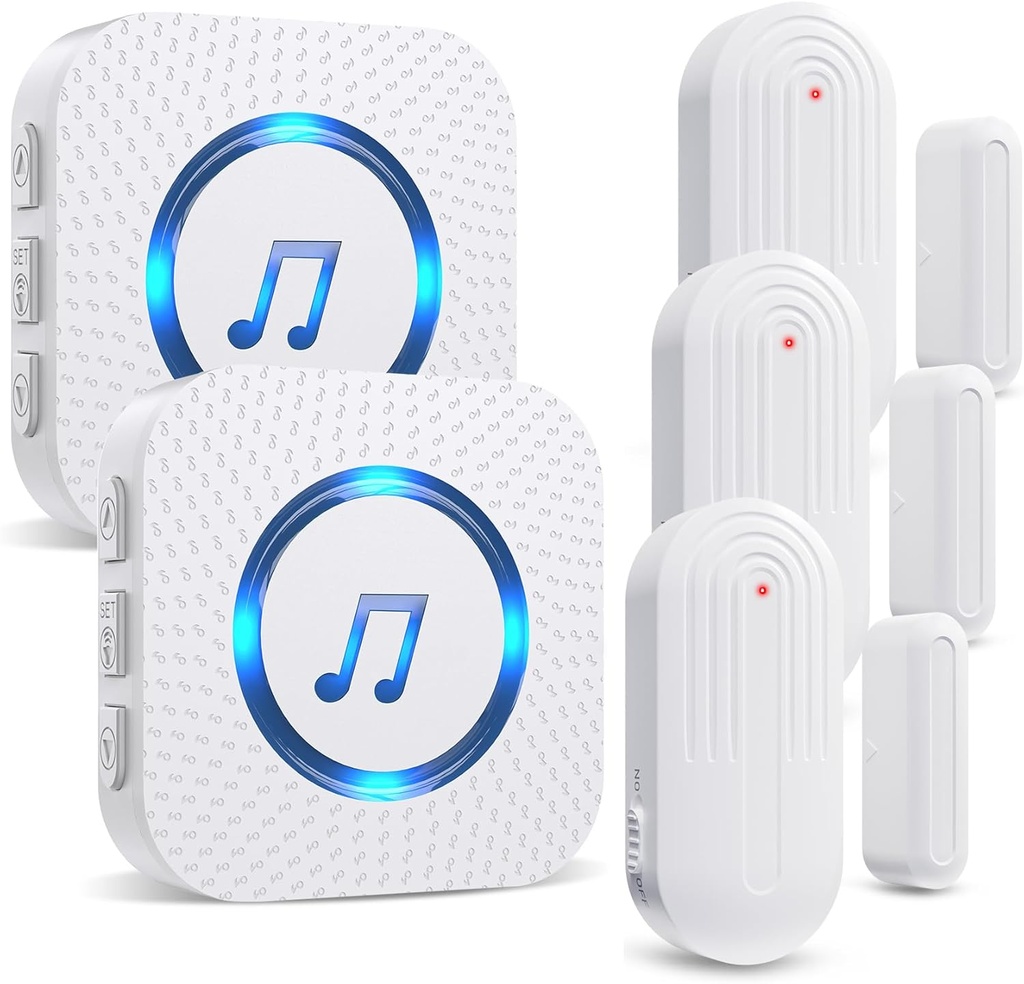 SanJie Door Sensor Chime for Door Opens, Business/Home/Office/Store, 500 FT Range, 26 Chimes, 5 Adjustable Volume, 3 Sensors + 2 Receivers