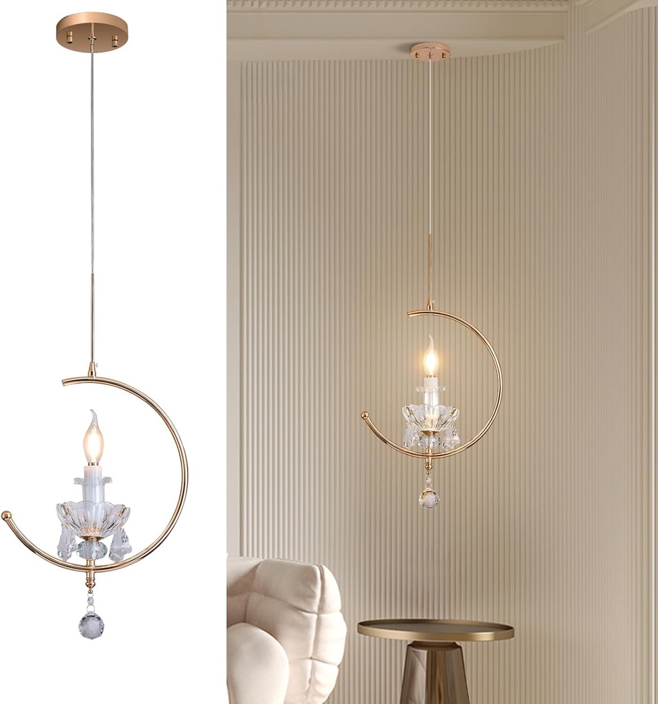 Modern Pendant Lights Kitchen Island : K9 Crystal Candle Pendant Light Fixture - 1 E12 Bulb Vintage Lighting Chandeliers for Dining Room Bathroom Bedroom Living Room Entryway