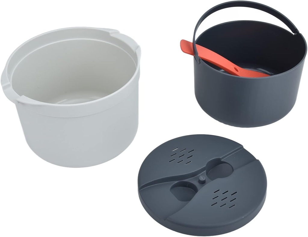 Microwave Rice Cooker 2L Pasta Cooker, Sturdy Food Grade PP Material Microwave Cookware Set with Lid and Spoon for Rice Pasta Vegetables Oatmeal, Easy Maintain 7.3x7.3x5.1in