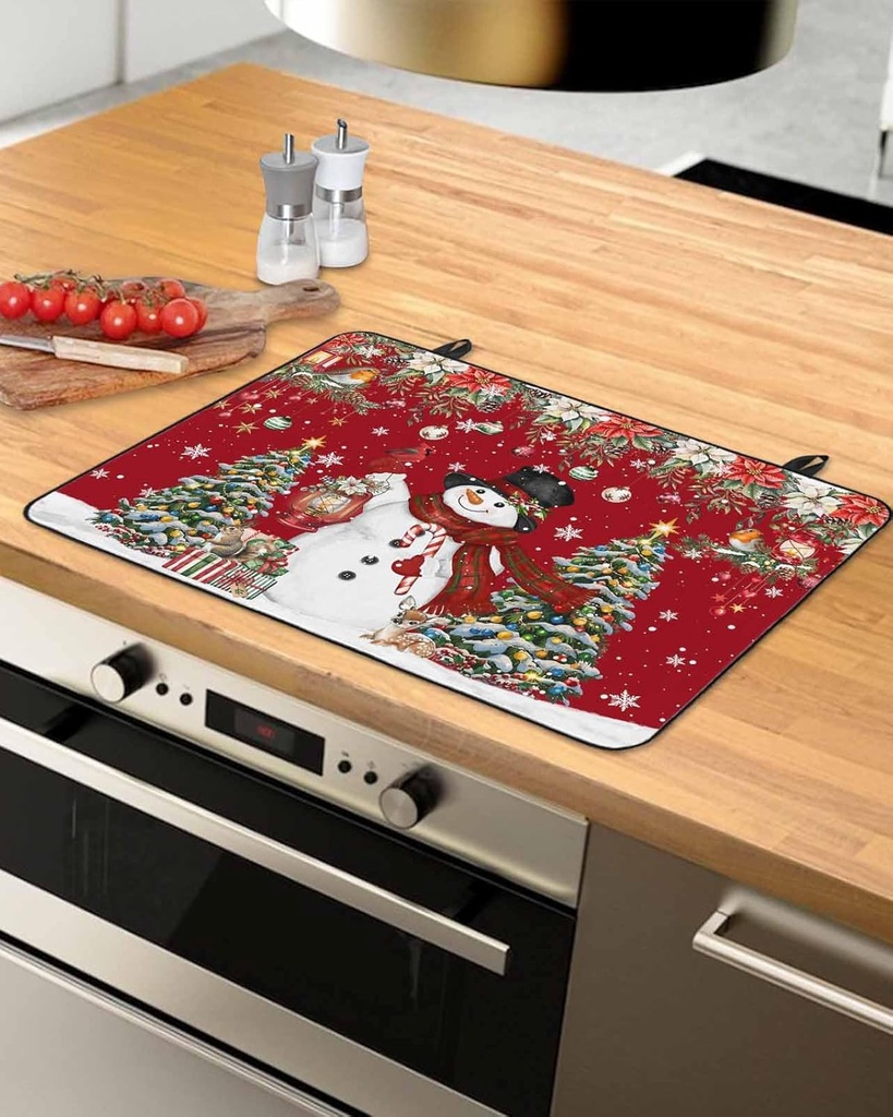 Christmas Countertop Burners Protection Mats for Kitchen, Snowman Christmas Balls Gift Rubber Stove Top Cover Mat, Heat Proof Mats Cooktop Cover for Counter Dish Drying Mat, 31"x24"