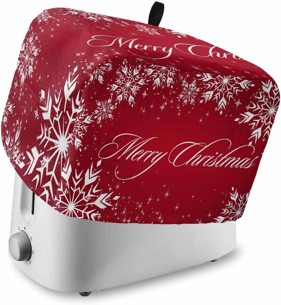 Red Christmas 2 Slice Toaster Cover, Snowflakes Christmas Star White Snowflake Small Appliance Cover Toaster Dustproof Fingerprint Protectors Machine Washable, Small Size Bread Machine Cover