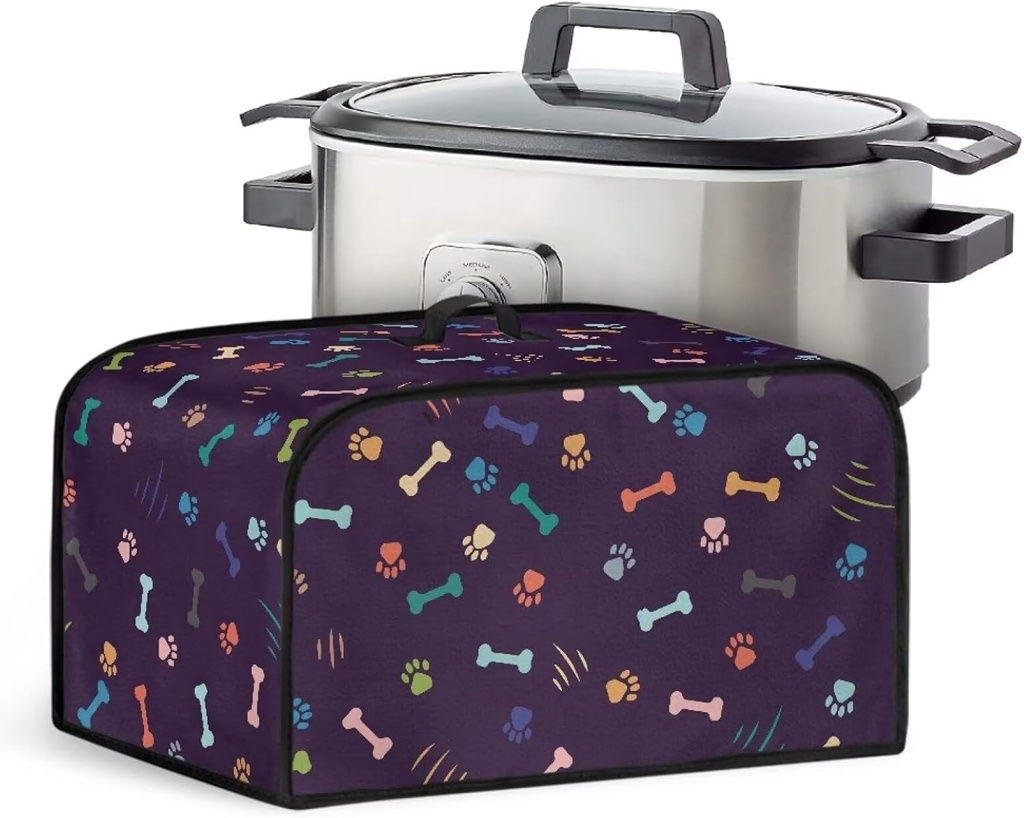 Dog Paw Slow Cooker Cover Stain Resistant Fabric Crock Pots Cover with Storage Mesh Pocket for Accessories Compatible with Most 6-8 Quart Oval Slow Cookers