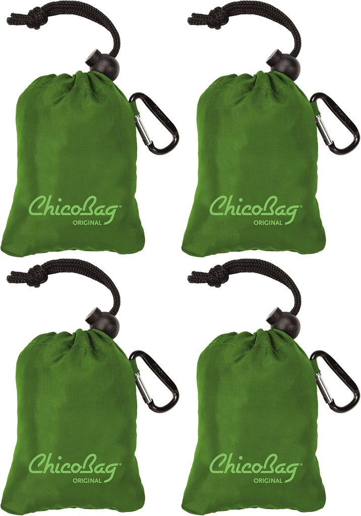 ChicoBag Original Compact Reusable Grocery Bag w/Attached Pouch and Carabiner Clip | Perfect for Shopping, Travel, Organization | Eco-Conscious Packable Tote | Pale Green (Pack of 4)