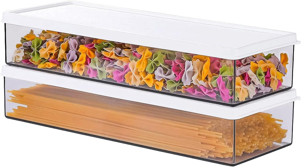 Pasta Containers for Pantry 2Pcs, Spaghetti Storage Conainer with Lids, Noodle Organizer with Measuring Hole Storage for Pasta, Flour, Sugar and Noodles