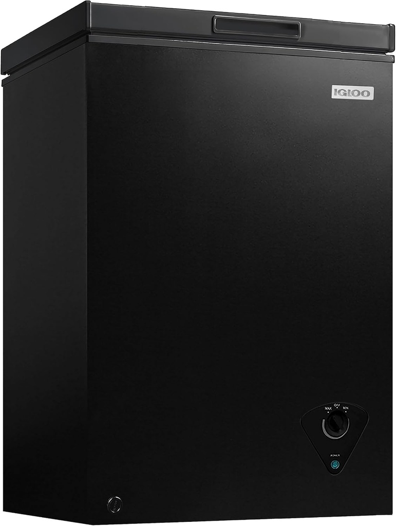 Igloo 3.5 Cu. Ft. Chest Freezer with Removable Basket and Front Defrost Water Drain, Small Deep Freezer Perfect for Homes, Garages, and RVs, Black