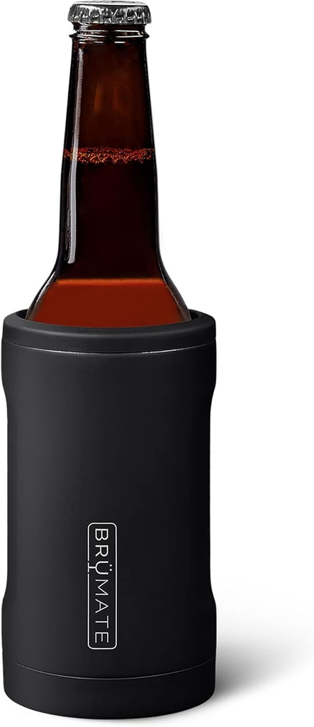 BrüMate Hopsulator Bott'l Insulated Bottle Cooler for Standard 12oz Glass Bottles | Glass Bottle Insulated Stainless Steel Drink Holder for Beer and Soda (Matte Black)