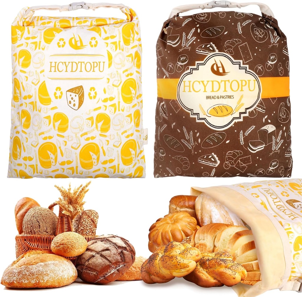2 Pack Beeswax Bread Bags for Homemade Sourdough, Reusable Cotton Beeswax Sourdough Bread Bag, Keep Loaf Fresh, Freezer Safe, Easy to Clean, Perfect Bags for Home Baked