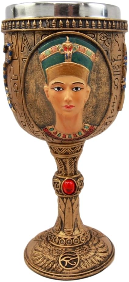 Atlantic Collectibles Ancient Egyptian Pharaoh Queen Nefertiti 6oz Resin Wine Goblet Chalice With Stainless Steel Liner