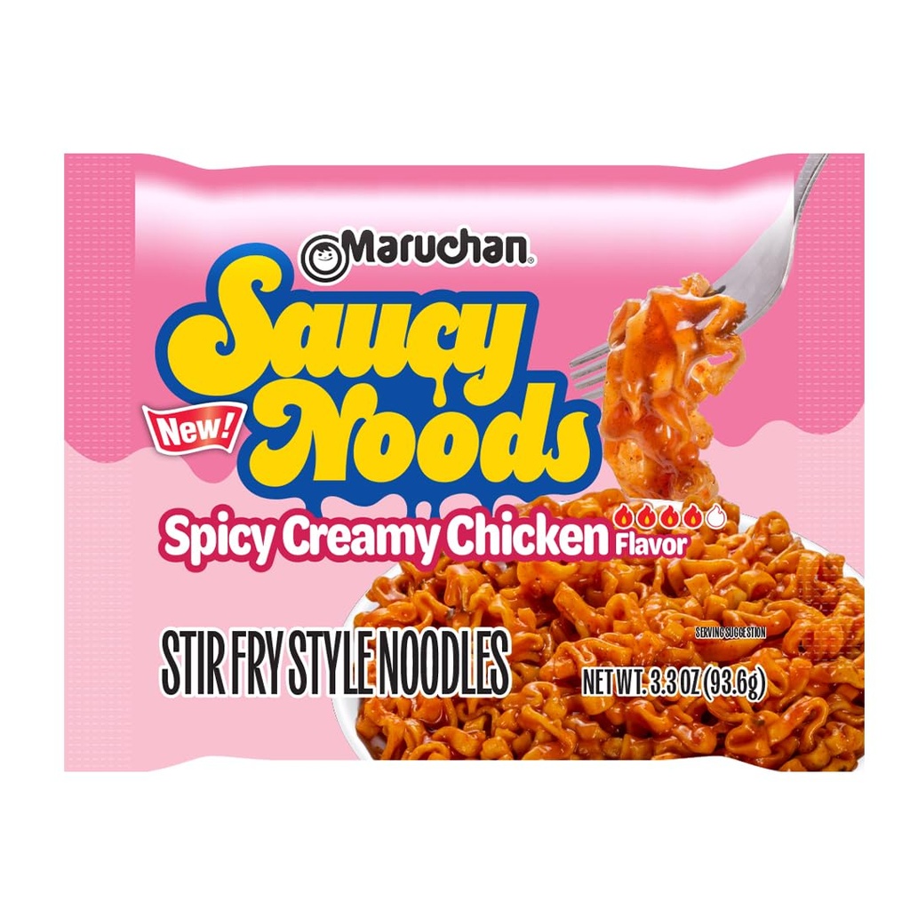 Maruchan Ramen Spicy Creamy Chicken Noodles, Saucy Noods - Stir Fry Style, Bold Korean-Inspired Sauce, Spicy & Rich Flavor, Made in USA, 3.3 Oz. (20 Count)
