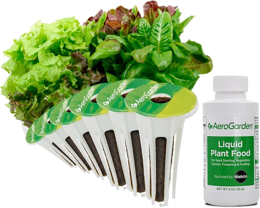 AeroGarden Heirloom Salad Greens Mix Seed pod Kit with Pre-Seeded Grow pods, Liquid Plant Food, and Growing Guide, 6-Pod