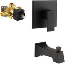 Taplong Matte Black Shower Valve Trim Kit with Tub Spout - Wall Mounted Bathroom Tub and Shower Rough-In Mixer Valve Set, Black Showers System Set TP031B