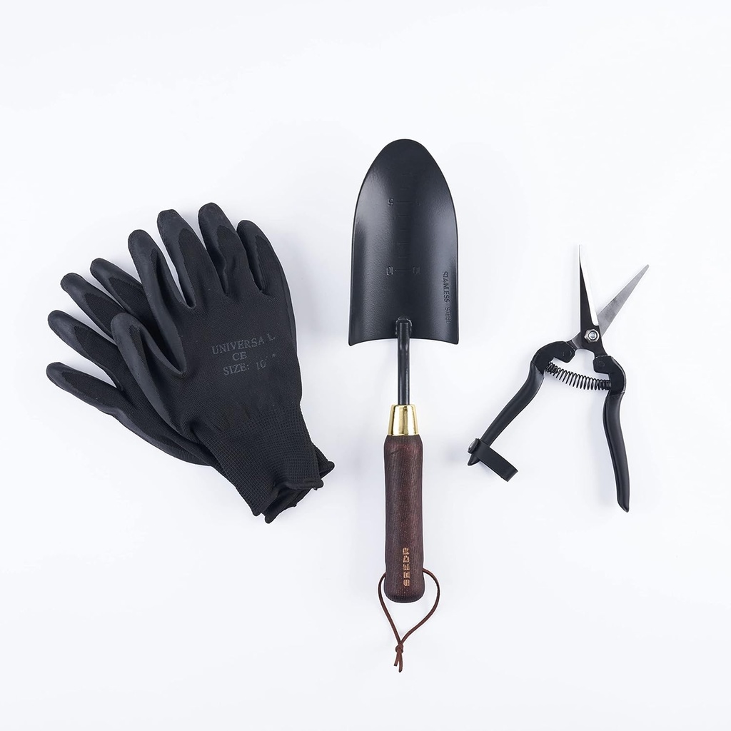 SEEDR GARDEN WORKS Indoor Plants Tool Set, Stainless Steel Starter Kit - Garden Shears, Garden Gloves, Garden Trowel – 3pc Set