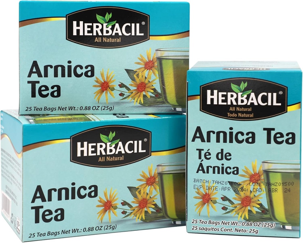 Herbacil Arnica Herbal Tea – Caffeine-Free Natural Remedy, 25 Tea Bags per Box, 3-Pack (75 Total), 0.88 oz Each