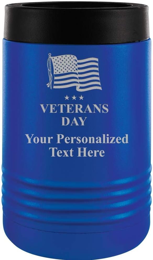 Custom Beverage Holder, 12 oz Blue Personalized Veterans Day Insulated Can Cooler Prime