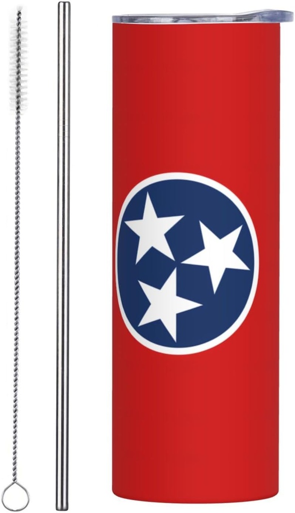 20ozTennessee State Flag stainless steel straw lid cup, double-layer stainless steel, can be drunk directly or with a straw