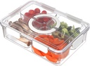 Taiuloo Divided Serving Tray with Airtight Lid and Handle, 4 Compartment Snackle Box Container, Portable Snack Platters, Clear Fridge Organizer & Food Storage for Veggie, Fruit, Charcuterie, Nuts