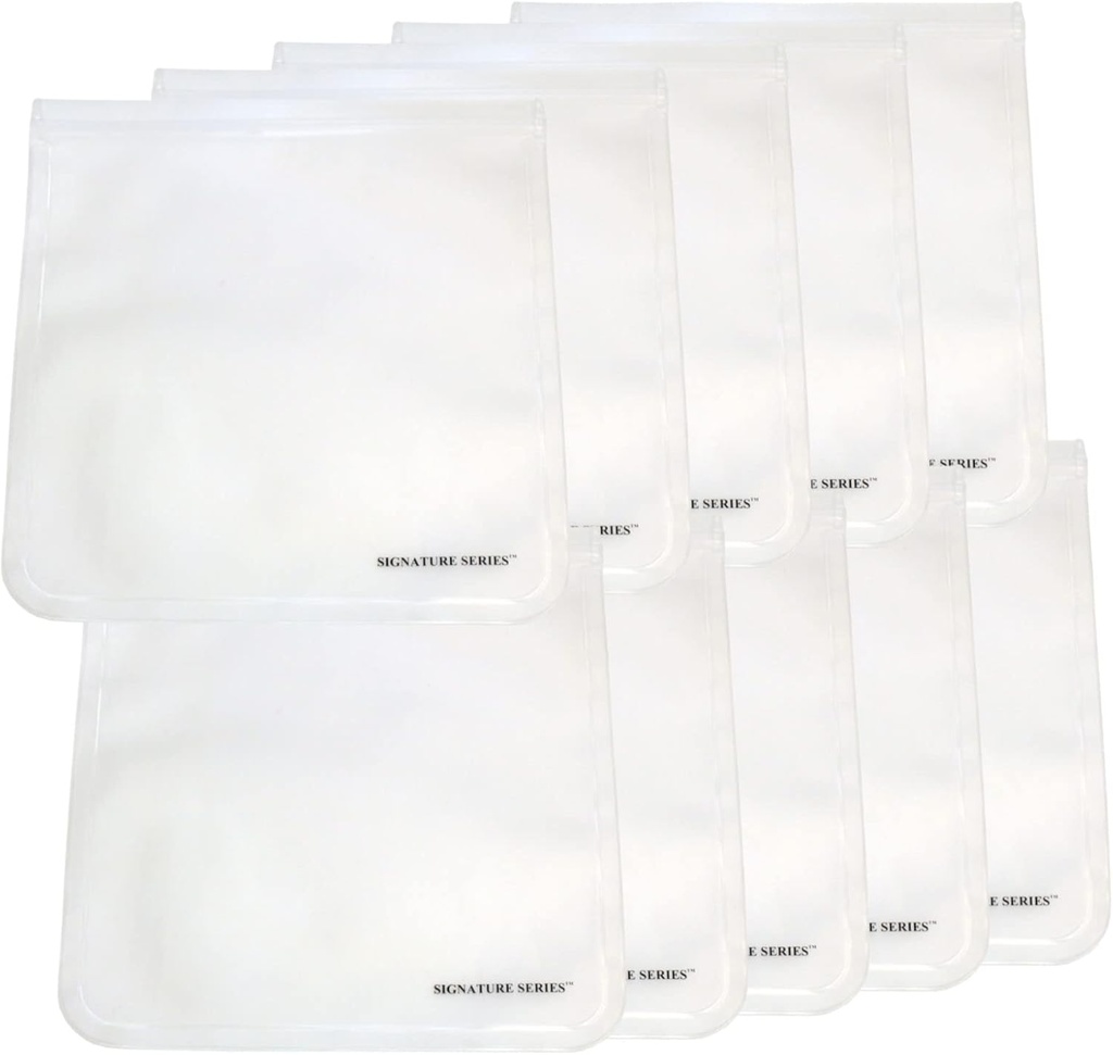 Signature Series Gallon XL 100% Food Grade Silicone Reusable Sous Vide and Storage Sandwich Bag, Clear | Plastic Free Snack Lunch Bag | Cook, Store, Sous Vide, or Freeze | Leakproof, Dishwasher-Safe, Eco-friendly, Non-Toxic, Microwave Safe (10, Gallon)