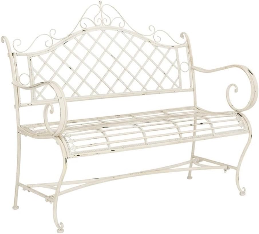 SAFAVIEH PAT5017A Collection Adina Antique White Wrought Iron 51.25" Outdoor Garden Bench