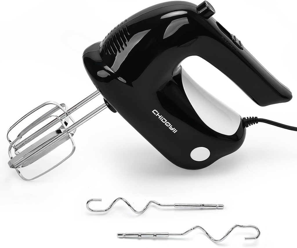 5-Speed Hand Mixer Handheld，300 W Electric Whisk with 4 Stainless Steel Accessories，Electric Hand Mixer for Baking Cakes, Eggs, Cream （Black）