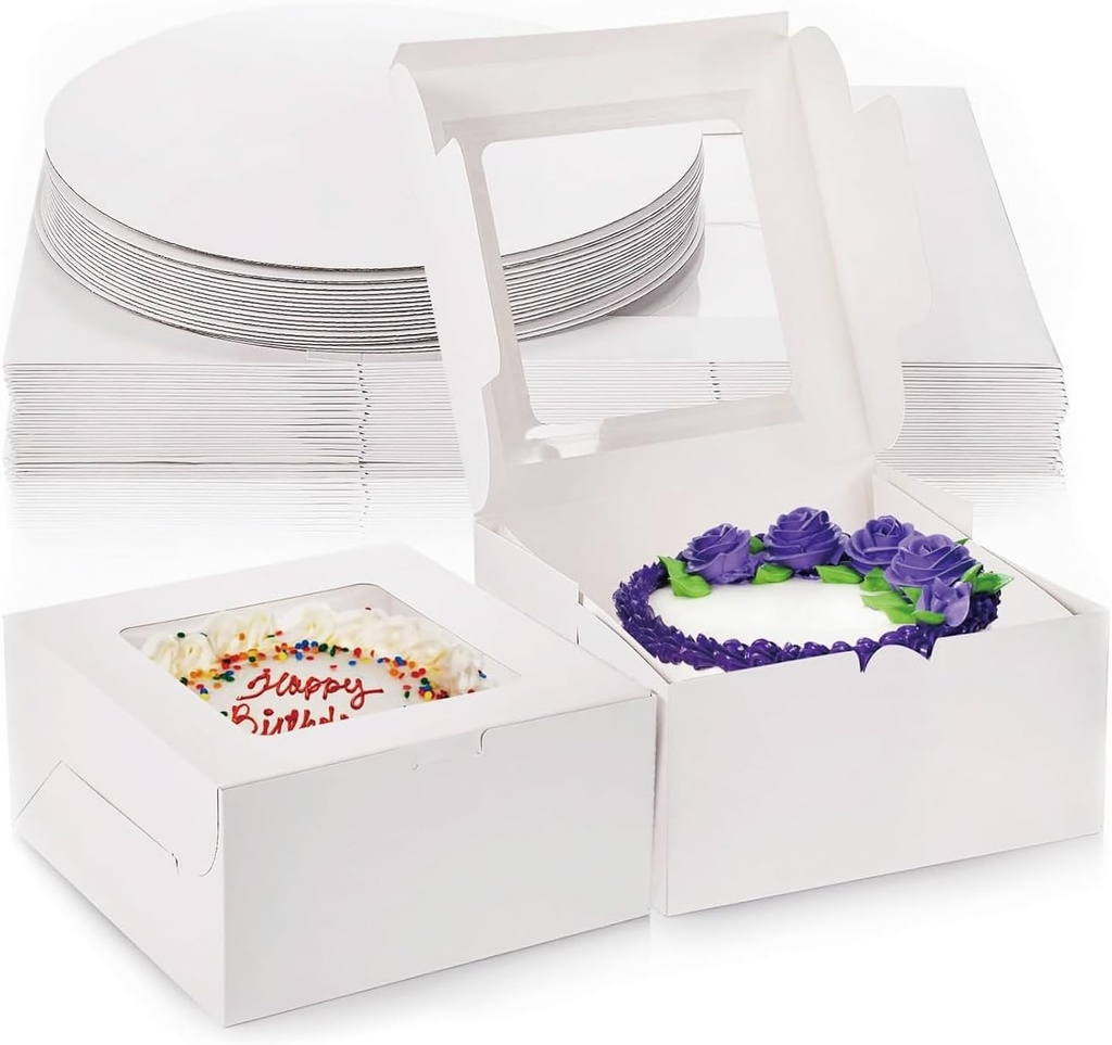 10Cake Boxes With Window and Adjustable Insert Cupcake Carrier Large Bakery Boxes, White Baking Boxes for Cupcakes, Cookies, Muffins, Pastries and Donuts (10" x10”x5)