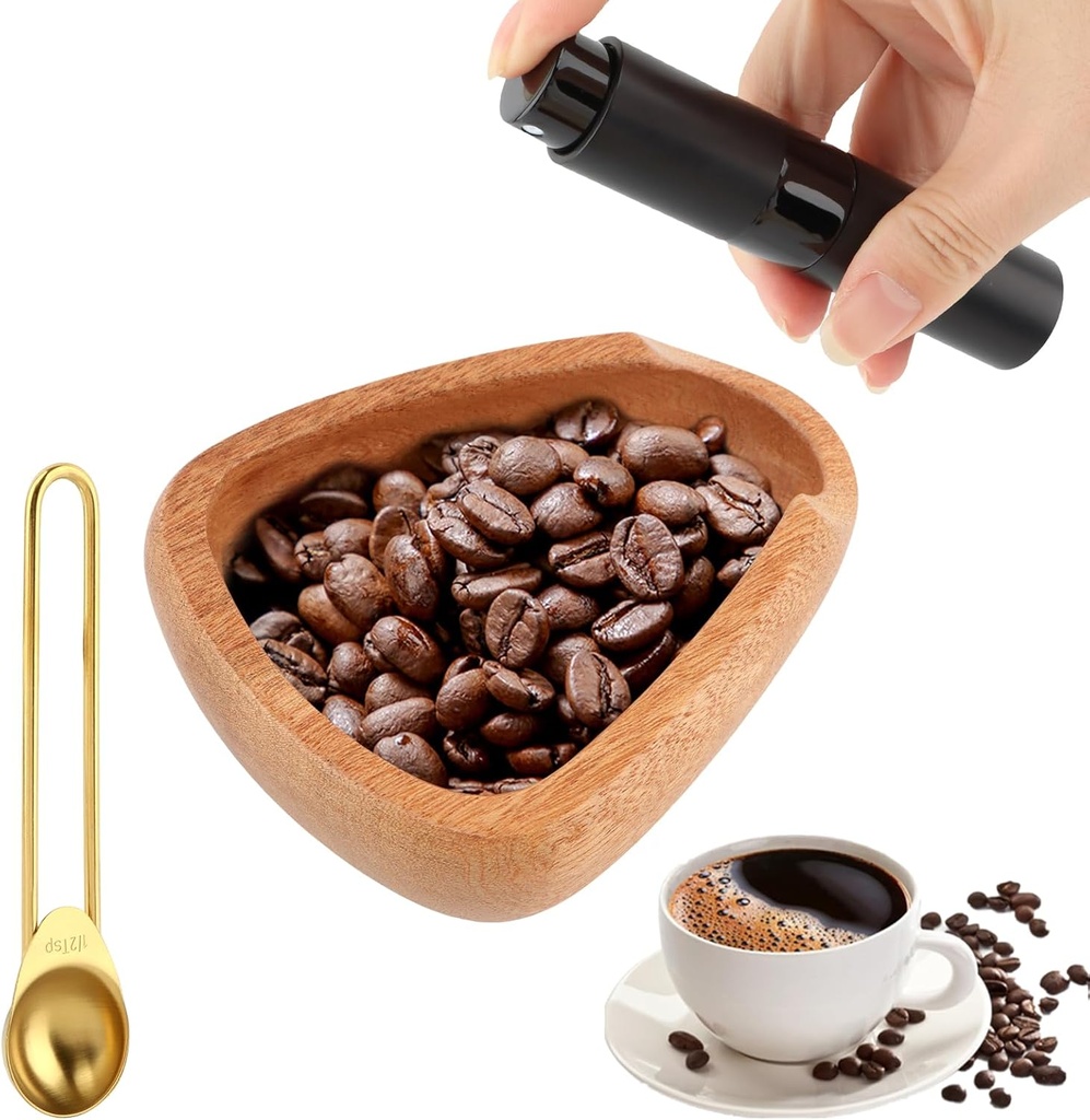 Walnut Coffee Dosing Cup Kit with Spoon and Spray Bottle for Espresso, Reducing Coffee Static